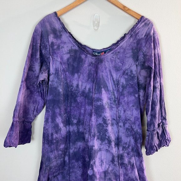 Vintage Phool Maxi Dress Large Purple 3/4 Sleeve Tie Dye Hippie Boho Cotton - Picture 2 of 11
